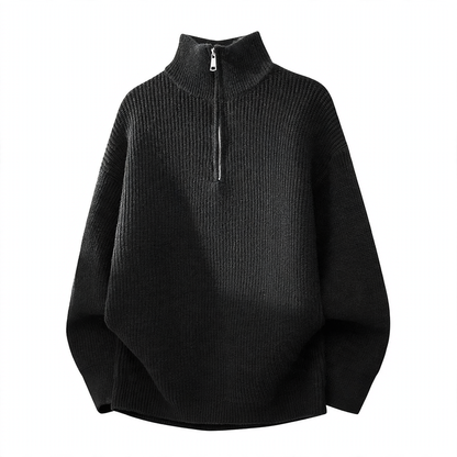 Men's knit sweater with half zipper