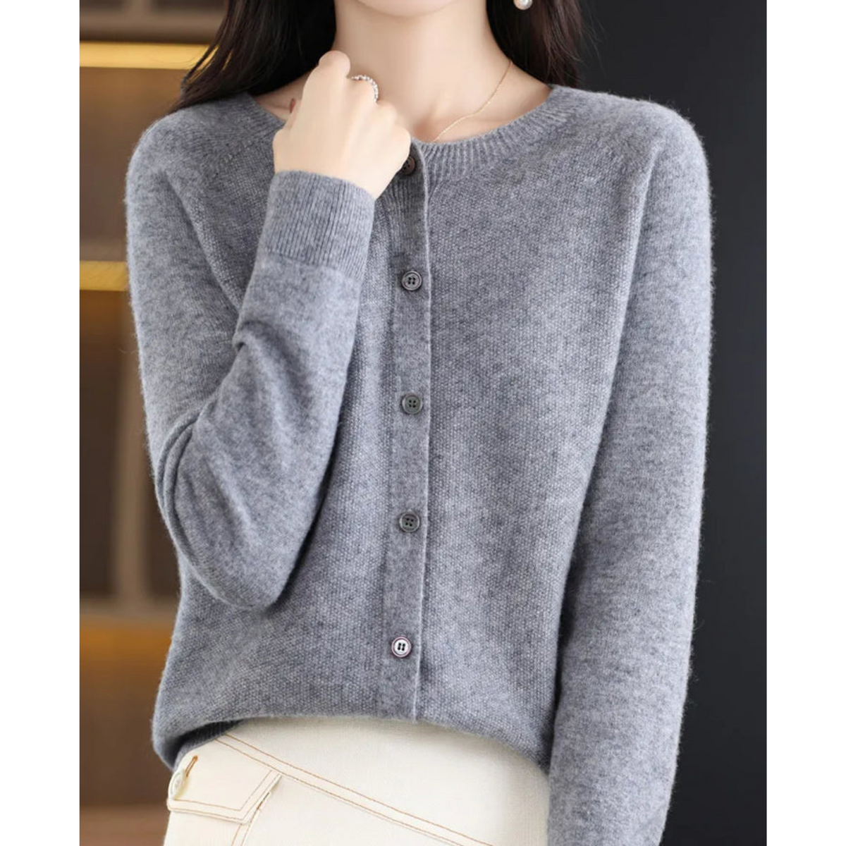 Shop Velvia | Merino Wool Women's O-Neck Cardigan Cashmere Sweater