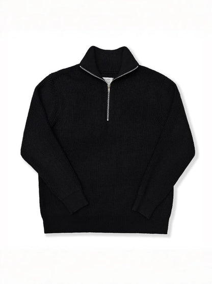 Unisex knitted sweater with zipper and stand-up collar