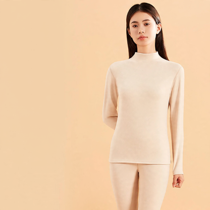 Thermal underwear set with cashmere and silk, stand-up collar