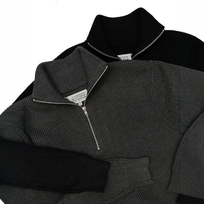 Unisex knitted sweater with zipper and stand-up collar