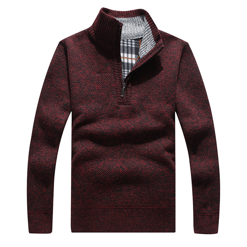 Thicker men's knitted sweater with zipper and lining
