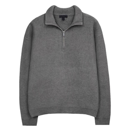 Men's Knit Sweater with Stand-Up Collar and Zipper