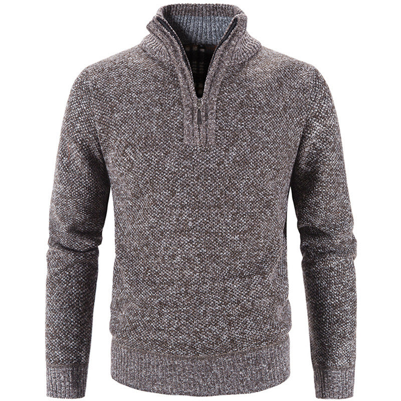 Men's knit sweater with stand-up collar and zipper