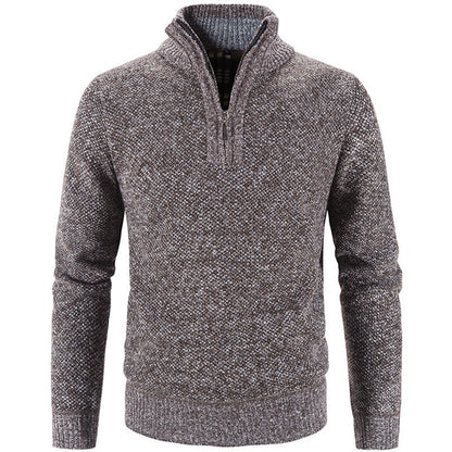 Men's knit sweater with stand-up collar and zipper