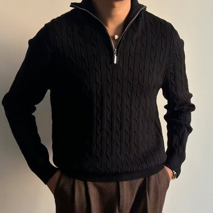 Modern men's knitted sweater with zipper
