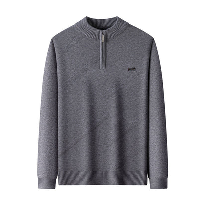 Men's knit sweater with stand-up collar and zipper