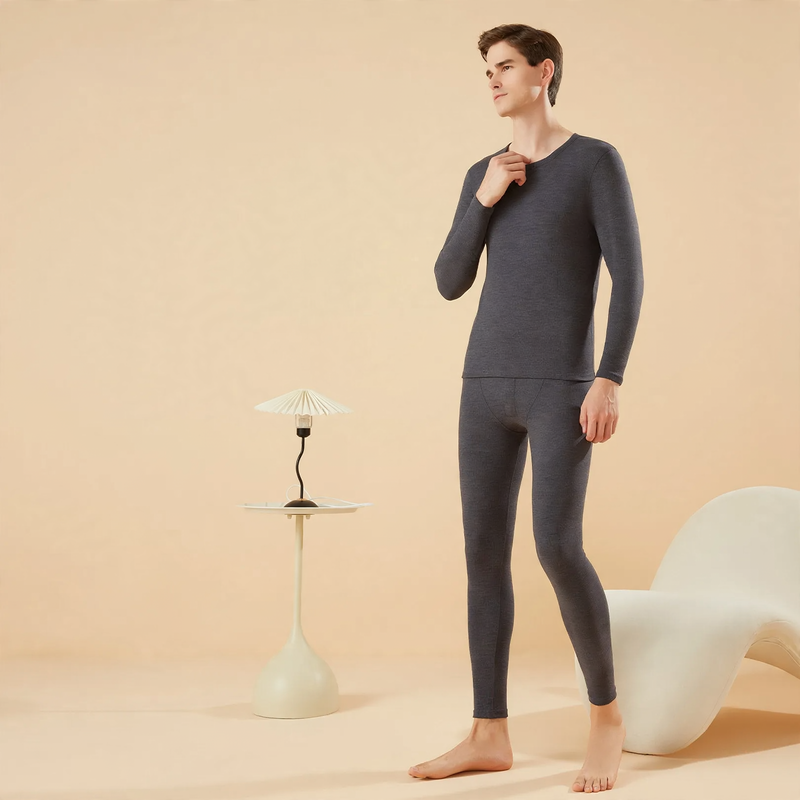 Thermal underwear set, silk-cashmere blend, round neck