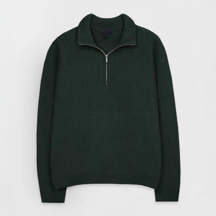 Men's Knit Sweater with Stand-Up Collar and Zipper