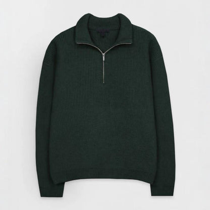 Men's Knit Sweater with Stand-Up Collar and Zipper
