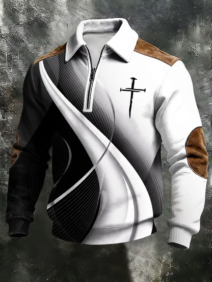 Men's sweatshirt with 3D print and zipper