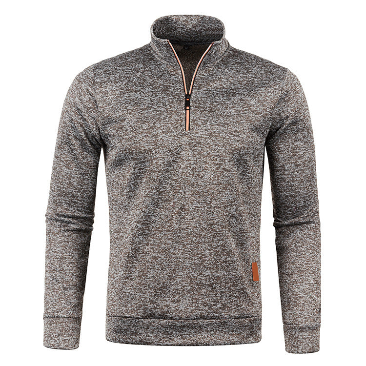 Men's knit sweater with stand-up collar and zipper