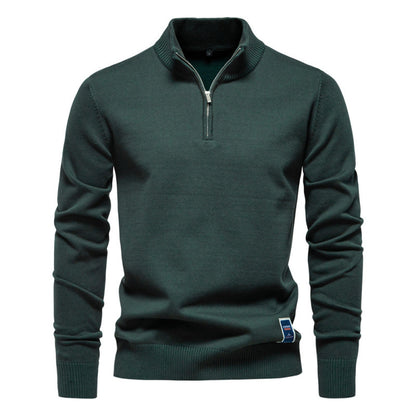 Men's knit sweater with stand-up collar and zipper