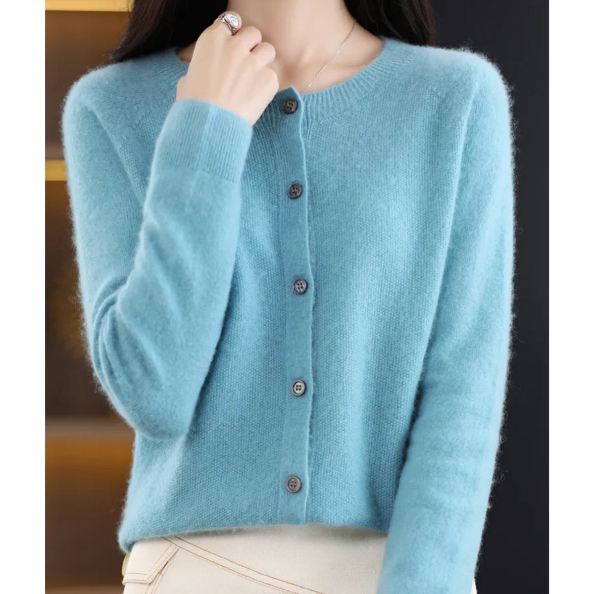 Shop Velvia | Merino Wool Women's O-Neck Cardigan Cashmere Sweater