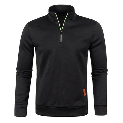 Men's knit sweater with stand-up collar and zipper