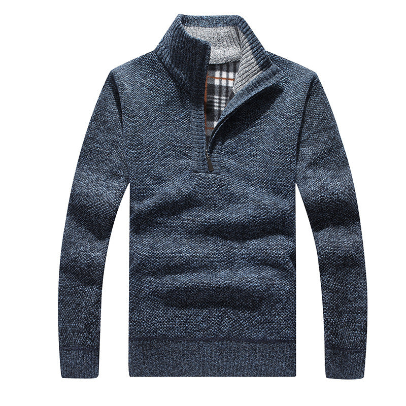 Thicker men's knitted sweater with zipper and lining