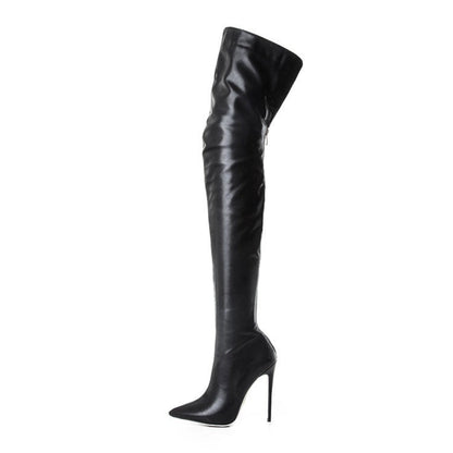 Shop Velvia | Overknee Boots with Golden Heel and Zipper Detail