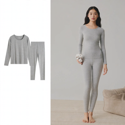 Cotton thermal set for couples, round neckline