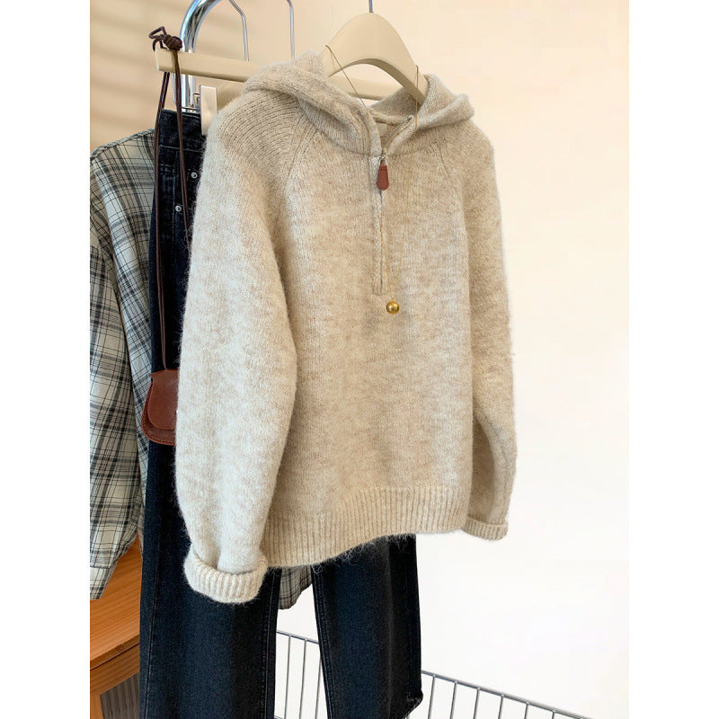 Women's knit hoodie with half zip