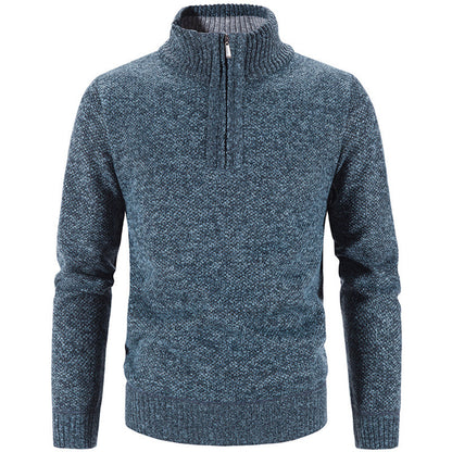Men's knit sweater with stand-up collar and zipper