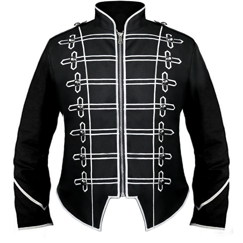 Men's Hussar uniform jacket in parade style with stand-up collar decorative cords and hidden zipper Shop Velvia