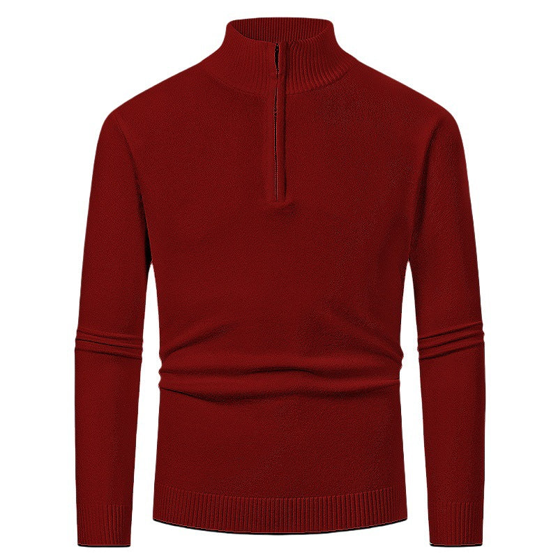 Men's knit sweater with polo collar and zipper