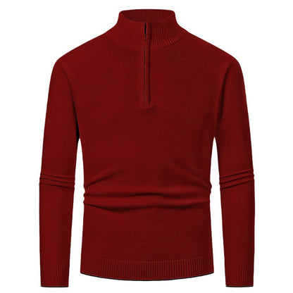 Men's knit sweater with polo collar and zipper