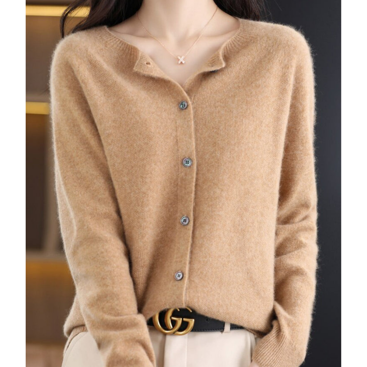 Shop Velvia | Merino Wool Women's O-Neck Cardigan Cashmere Sweater