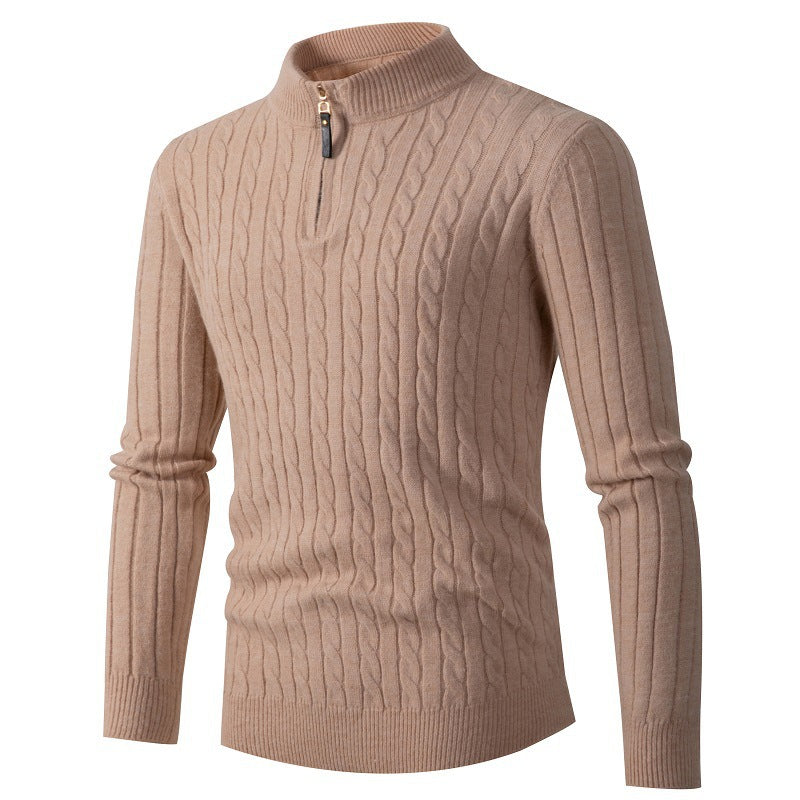 Men's knit sweater with cable pattern and zipper