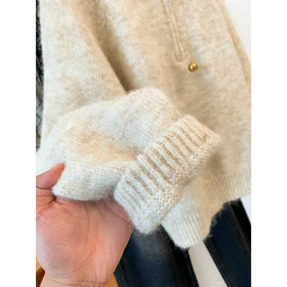 Women's knit hoodie with half zip