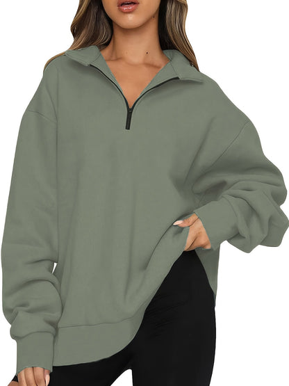 Women's sweatshirt with zipper and stand-up collar