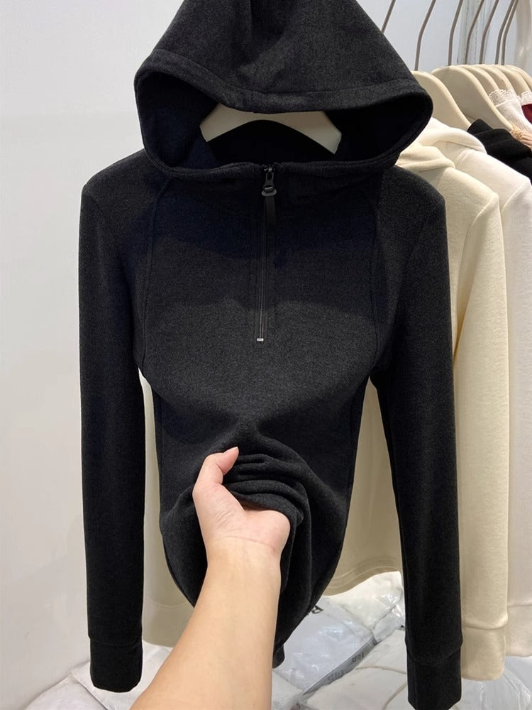 Women's hoodie with half zipper and lining