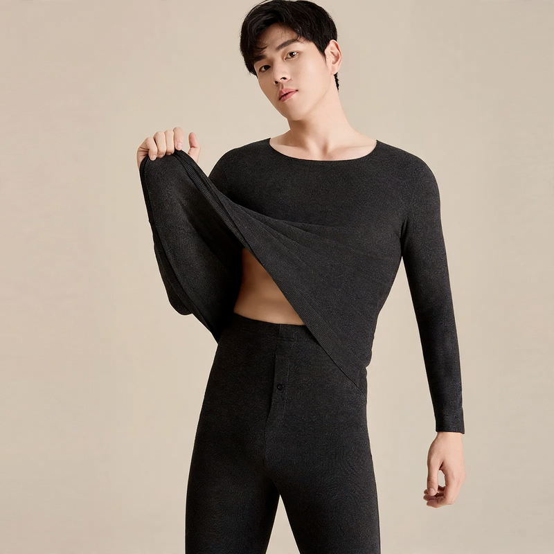 Men's thermal underwear, padded, warming, crew neck
