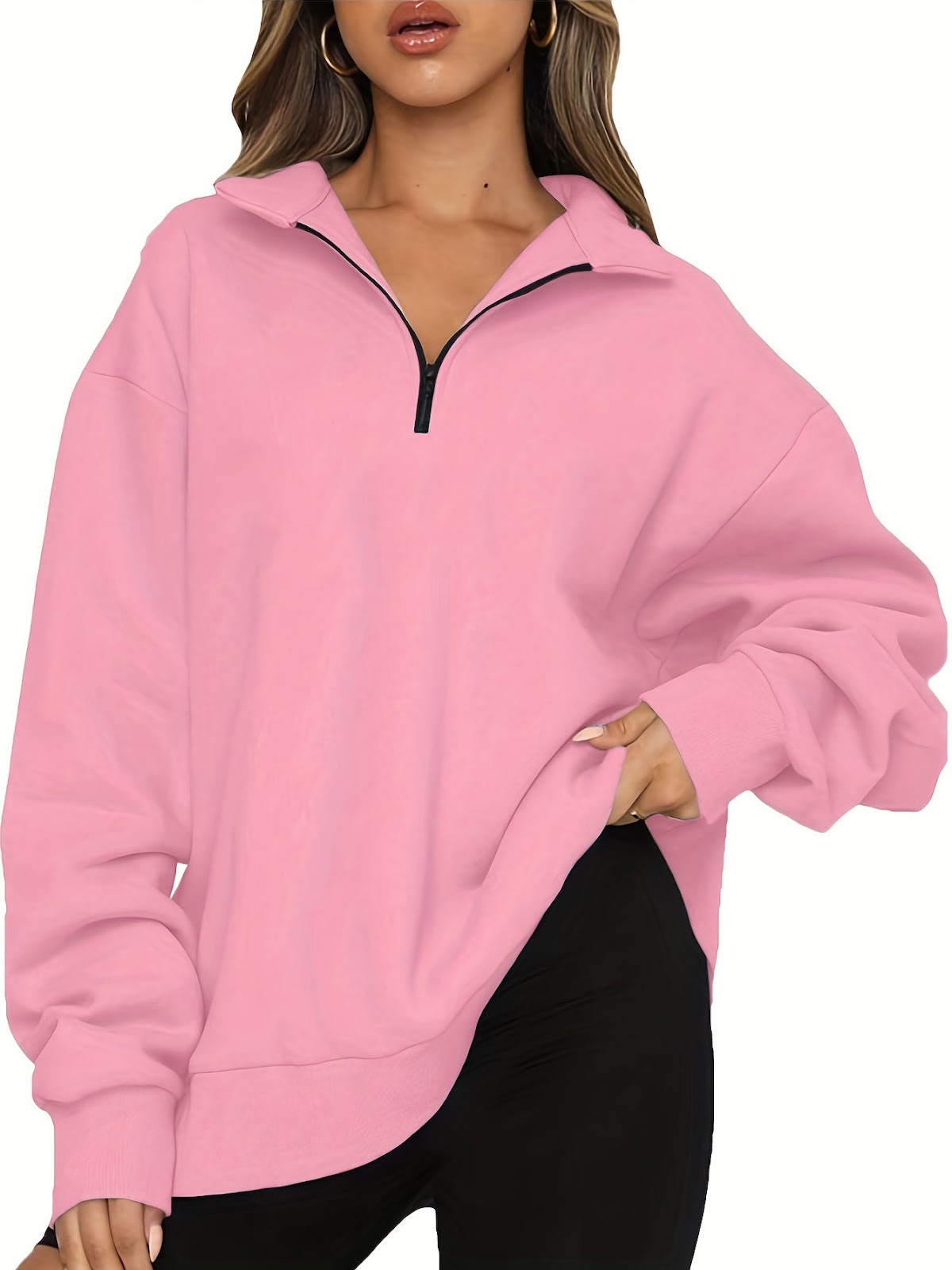 Women's sweatshirt with zipper and stand-up collar