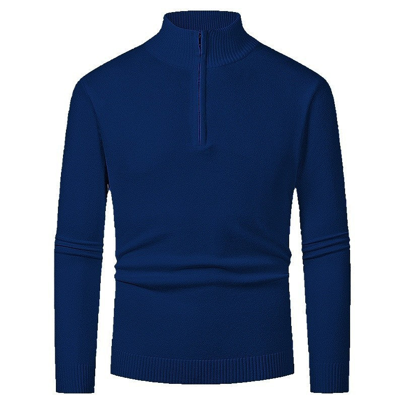 Men's knit sweater with polo collar and zipper