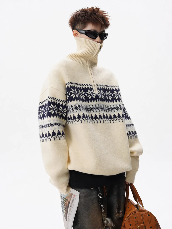 Unisex knitted sweater with stand-up collar and zipper