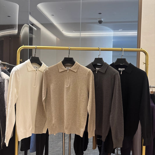 Men's knit pullover with zipper and collar