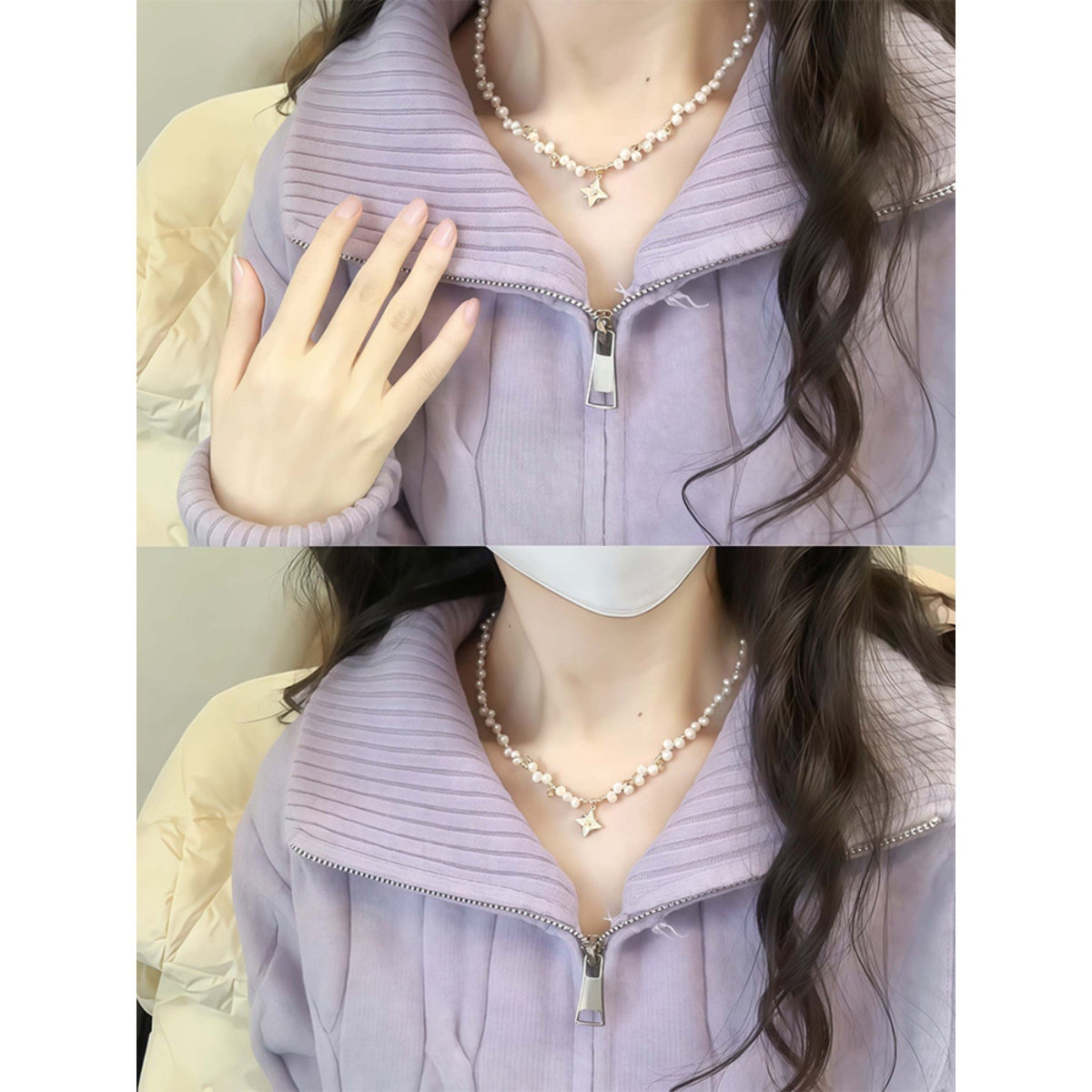 Women's knitted sweater with zipper and stand-up collar