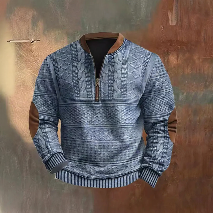 Men's sweatshirt with 3D print and half zipper