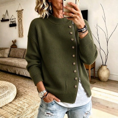 Women’s knit sweater with asymmetrical zipper
