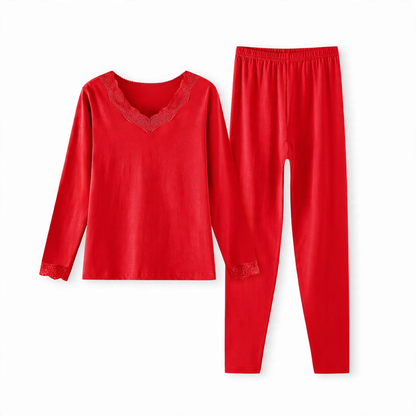 Women's thermal underwear set made of cotton with lace trim