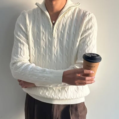 Modern men's knitted sweater with zipper
