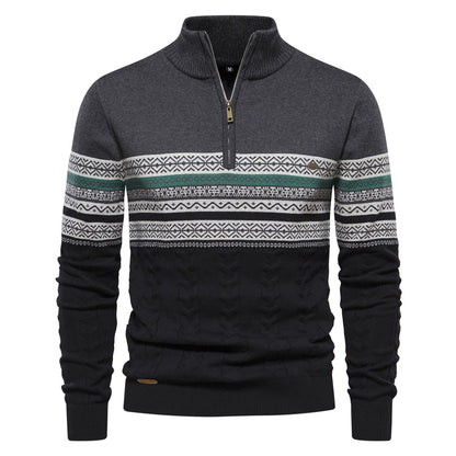 Modern men's knit sweater with stand-up collar