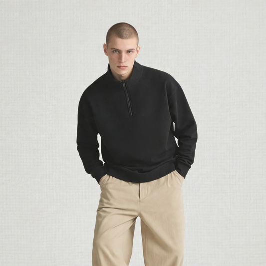 Sweatshirt with high stand-up collar and half zip