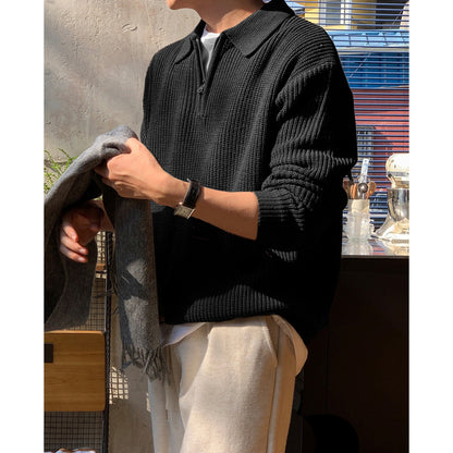 Men's knit sweater with half zip and polo collar