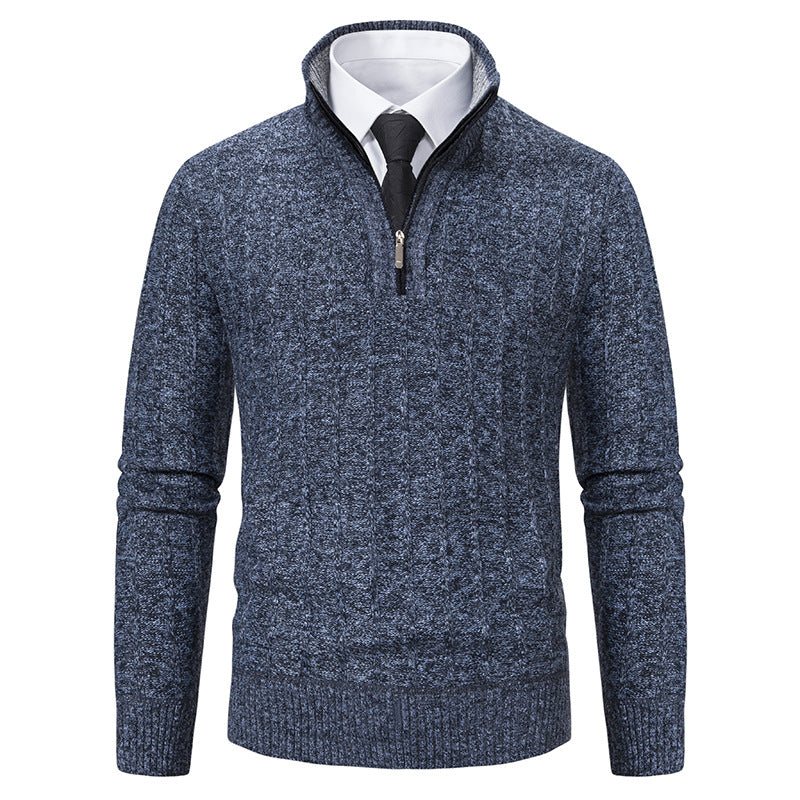 Men's knit pullover with zipper and lining