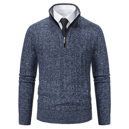 Men's knit pullover with zipper and lining