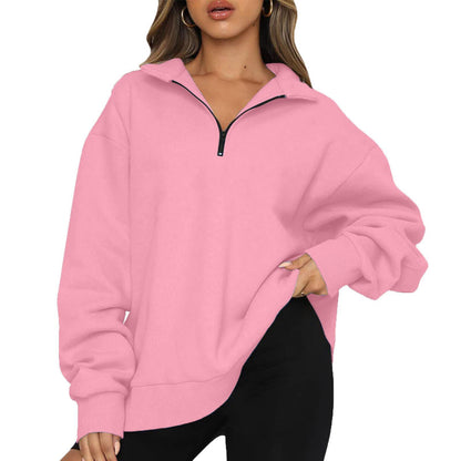Women's sweatshirt with zipper and stand-up collar