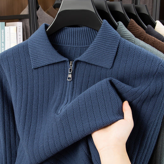Men's knit polo with half zipper