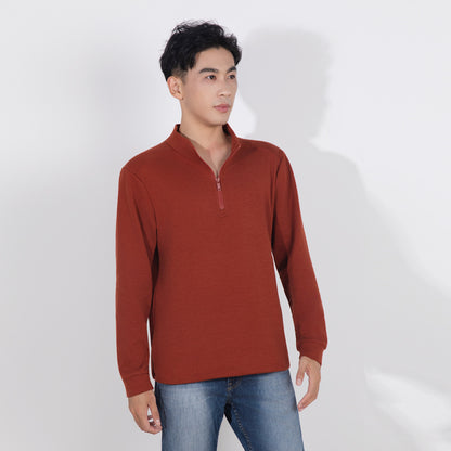 Men's waffle sweatshirt with zipper and lining